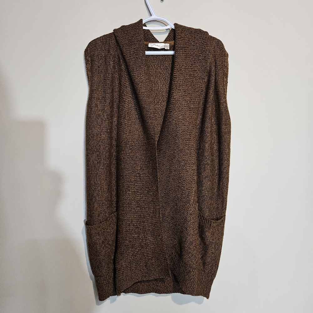 Cloth By RD Brown Open-Front Women's Sweater Vest Cardigan With Hood Size LG